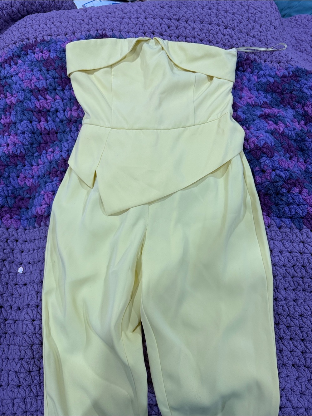 Lavish Alice Strapless Pale Yellow Jumpsuit